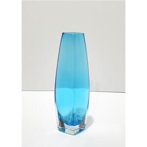 Vtg Light Blue and Clear Glass Diamond Angled Vase Display Piece 6.75" Tall x 1"